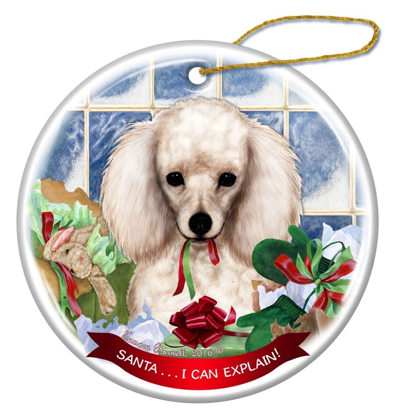 White Poodle Dog Porcelain Hanging Ornament Pet Gift 'Santa.. I Can Explain!'