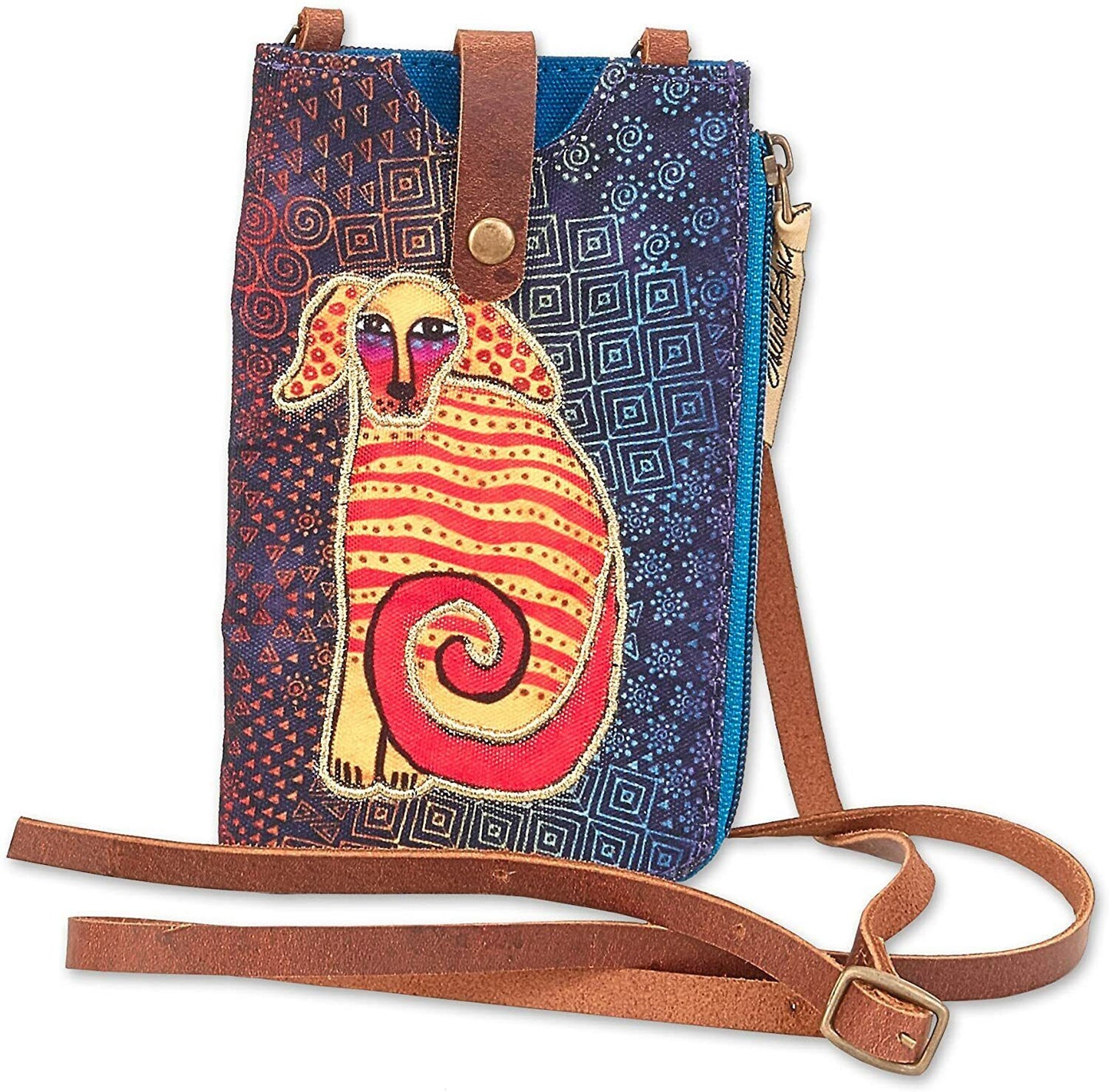 Laurel Burch Crossbody Cell Phone Purse - Canvas Handbag (A. Orange Dog)