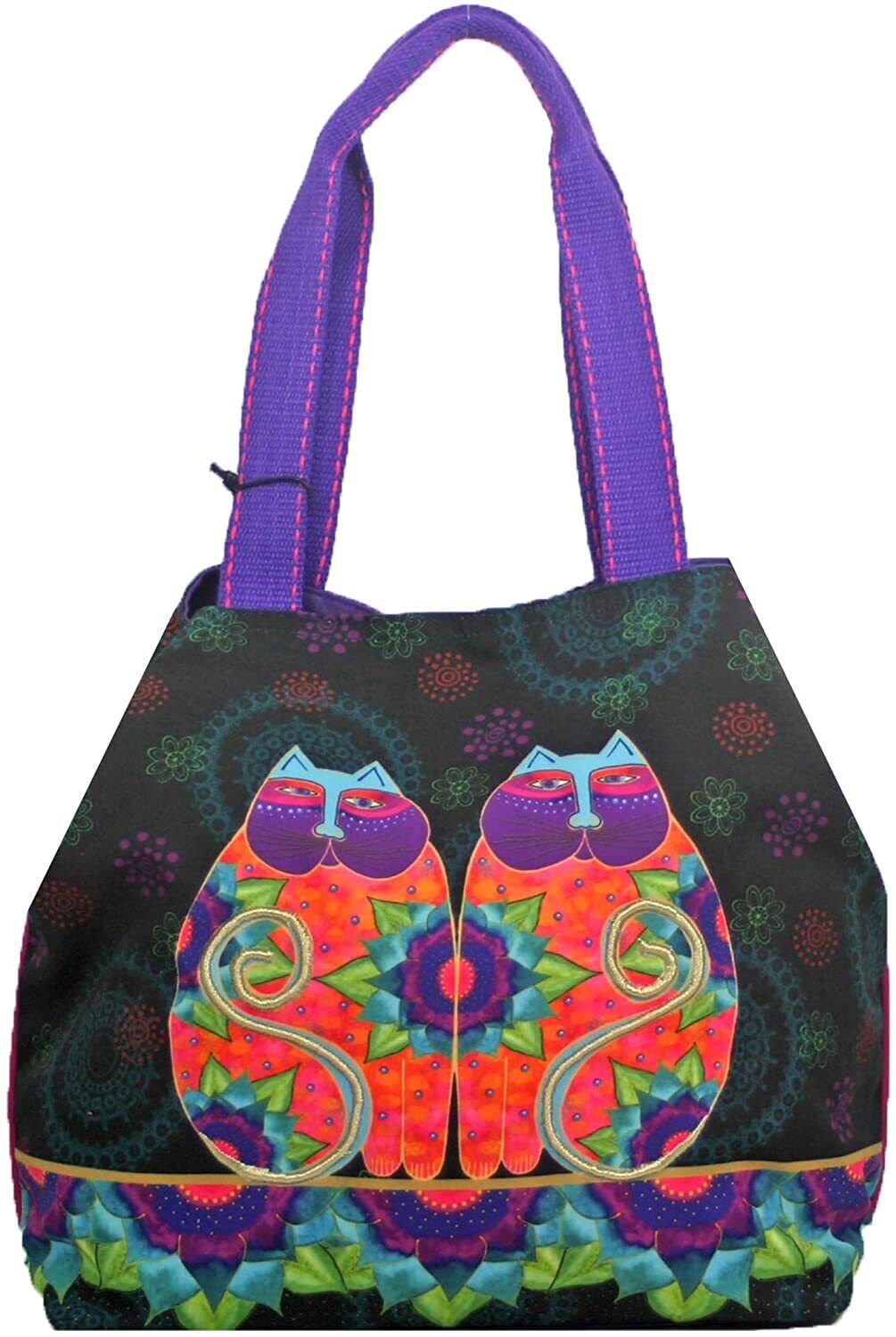Laurel Burch Celestial Lotus Cats Large Gap Tote, 21”L x 6”W x15”H