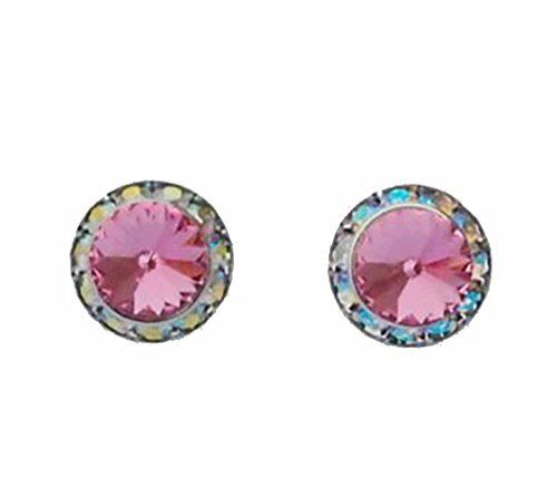 Finishing Touch Large Crystal Stone Show Earrings Light Rose Pink- Silver Finish