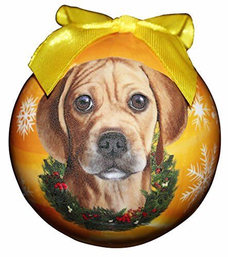 "Puggle Christmas Ornament" Shatter Proof Ball Easy To Personalize