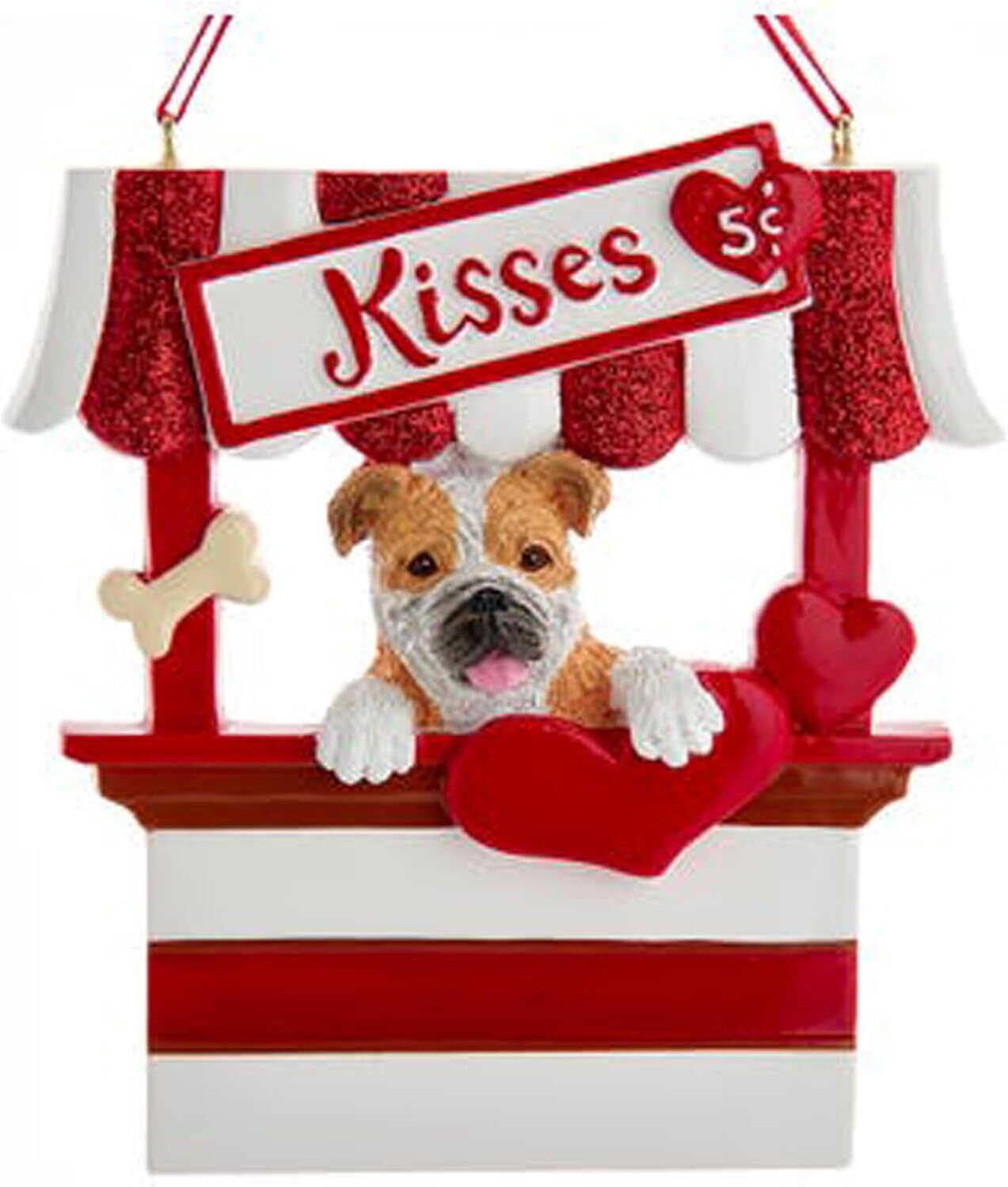 Kurt Adler Bulldog Dog Kissing Booth Christmas Tree Ornament - 4" Resin