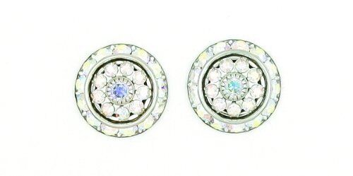 Finishing Touch Stone Rondelle Earrings - Aurora Borealis - Silver Finish