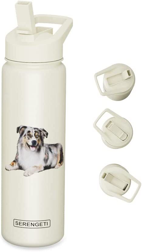 E&S Pets Stainless Steel Water Bottle 24 Oz., Spill Proof (Australian Shepherd)