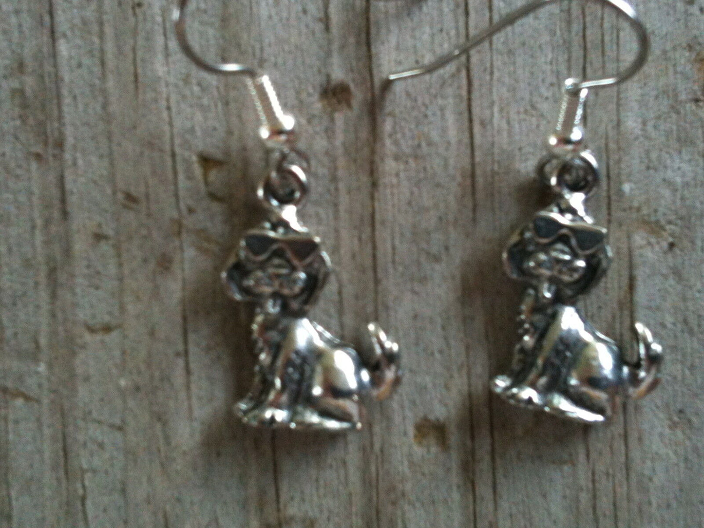 Sitting Dog with Sunglasses Silver Plated Lead Free Pewter Earrings