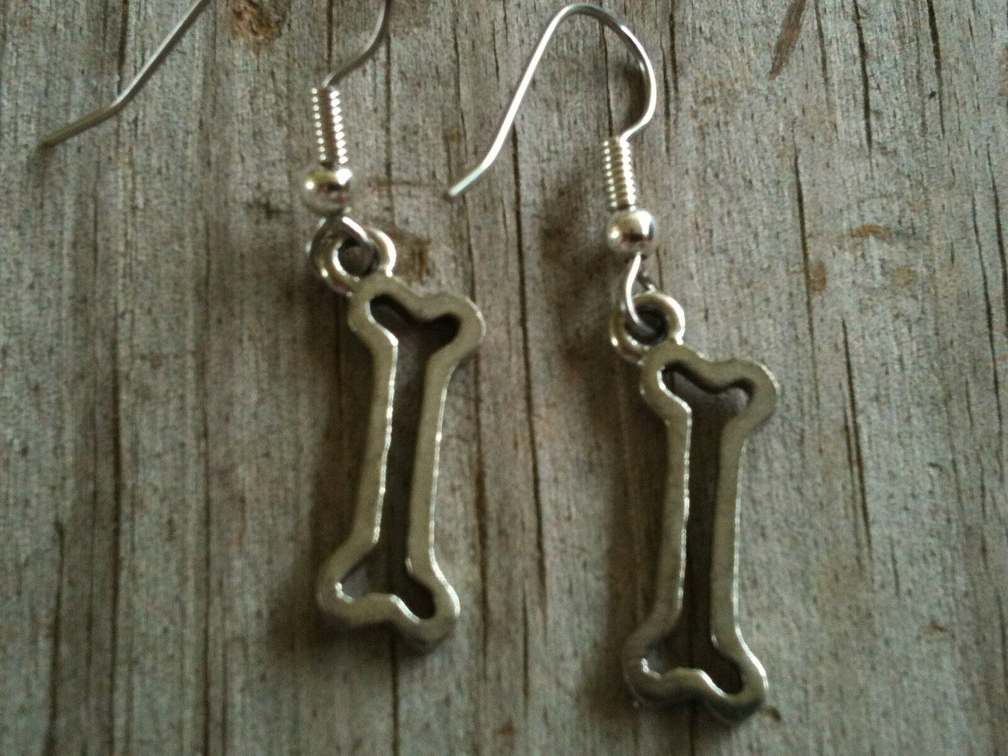 Flat Wire Dog Bone Silver Plated Lead Free Pewter Earrings