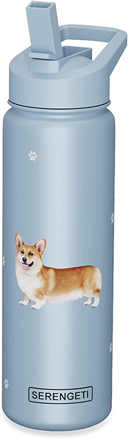 E&S Pets Stainless Steel Water Bottle 24 Oz., Spill Proof (Welsh Corgi)