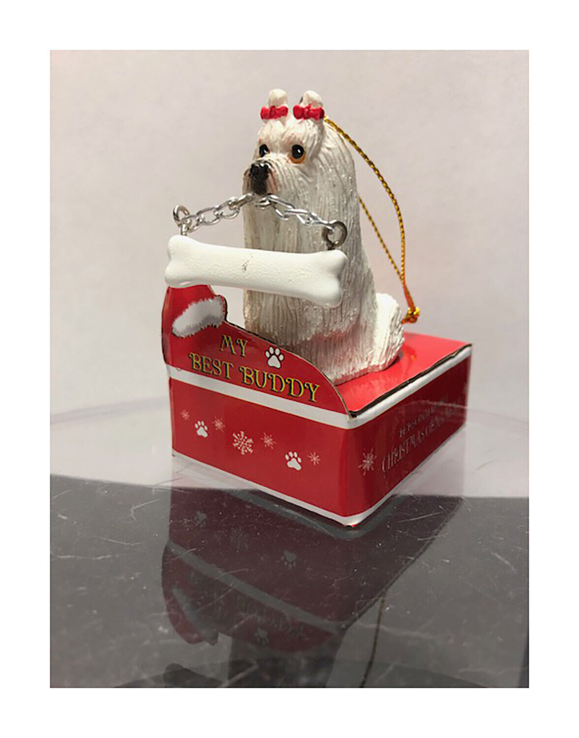 E&S Pets My Best Buddy Maltese with Bone Christmas Ornament
