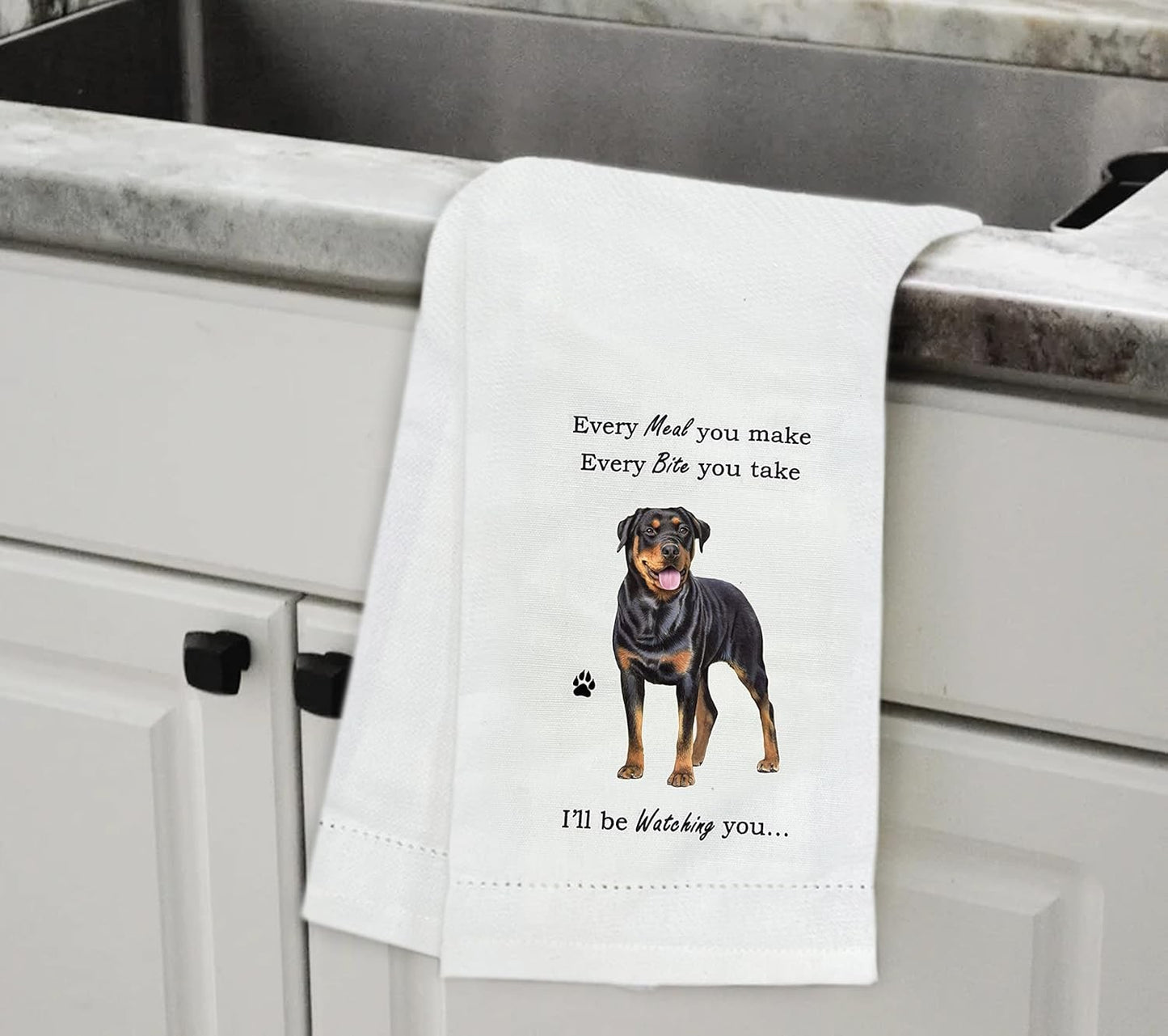 E&S Pets 711-33 Rottweiler Dog Kitchen Towel, Off-white