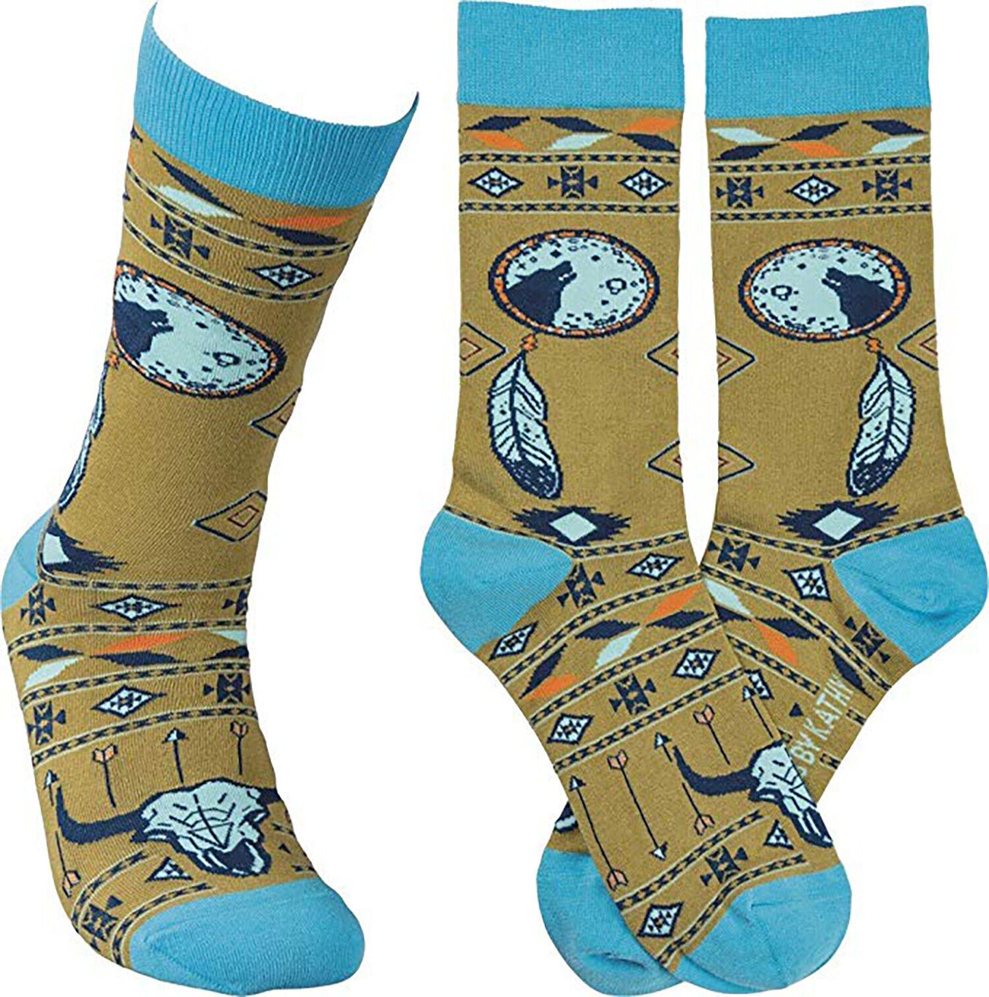 Primitives by Kathy Socks Unisex Adult - Aztec Indian Theme with Wolf