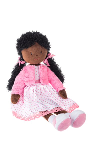 Ganz Rosemary Stuffed Toy Ethnic Brown Doll, 20" with Black Hair & Pink Dress