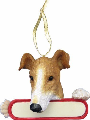 Greyhound Ornament Tan and White "Santa's Pals" With Personalizable Name Plate