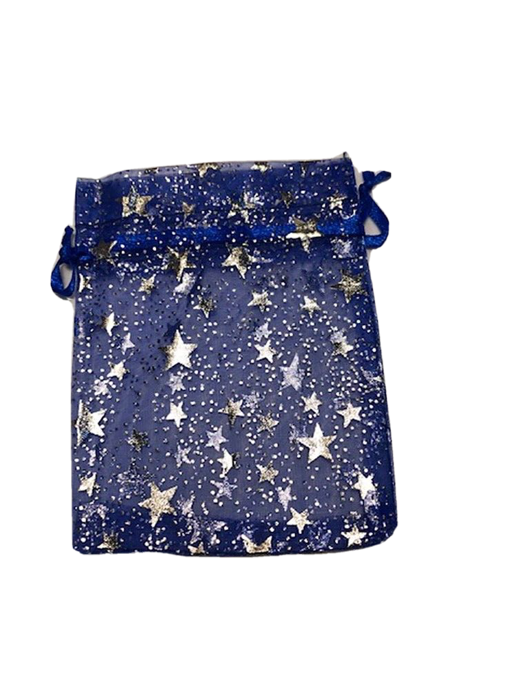 Pouch, 12 organza bags 3x4.5" with drawstring, stars pattern, colors may vary