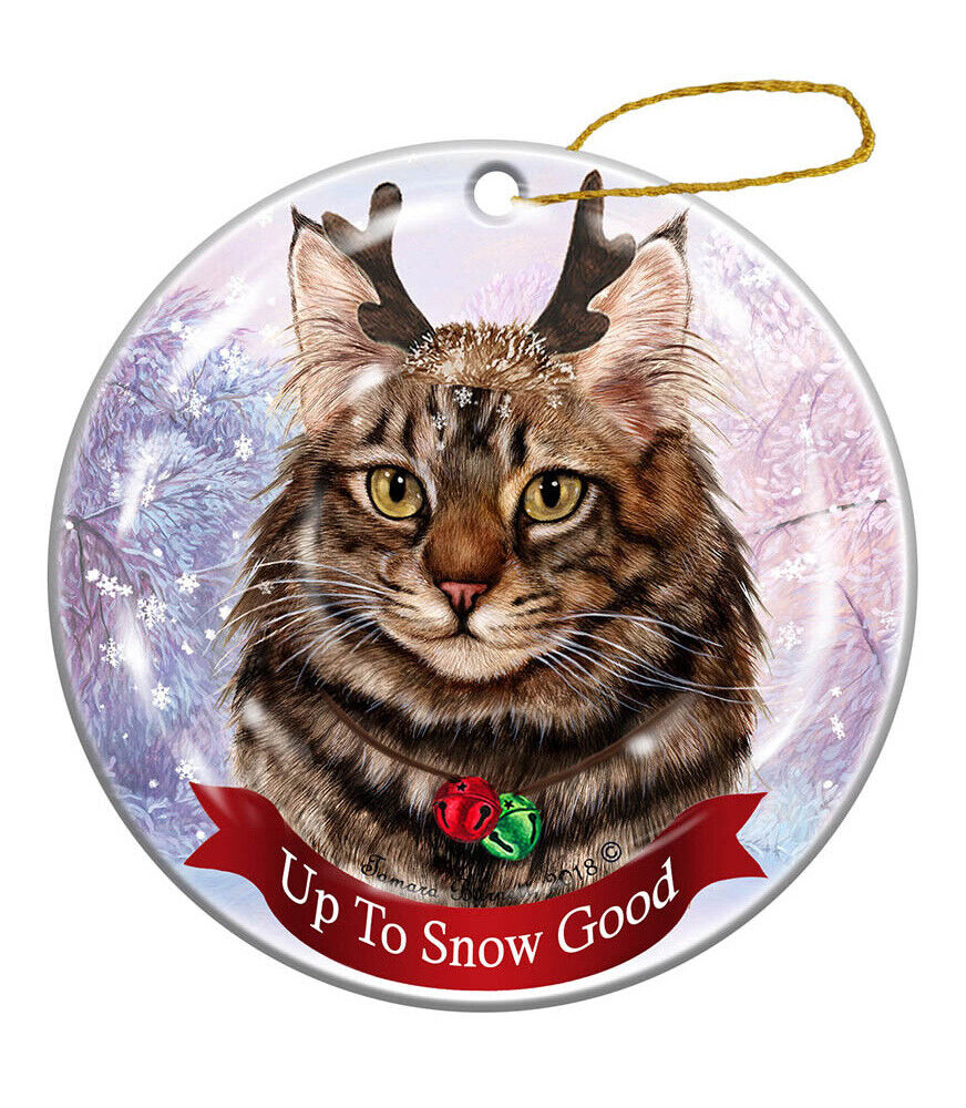Holiday Pet Gifts Maine Coon Brown Tabby Cat Porcelain Christmas Ornament