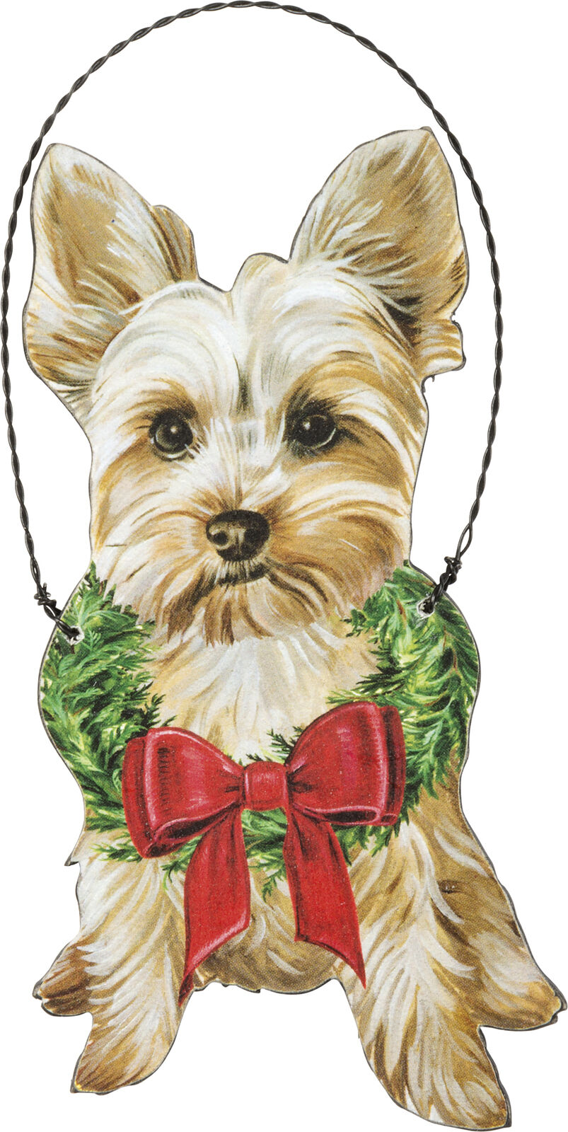 Primitives By Kathy Yorkie Yorkshire Terrier Wreath Wooden Christmas Ornament