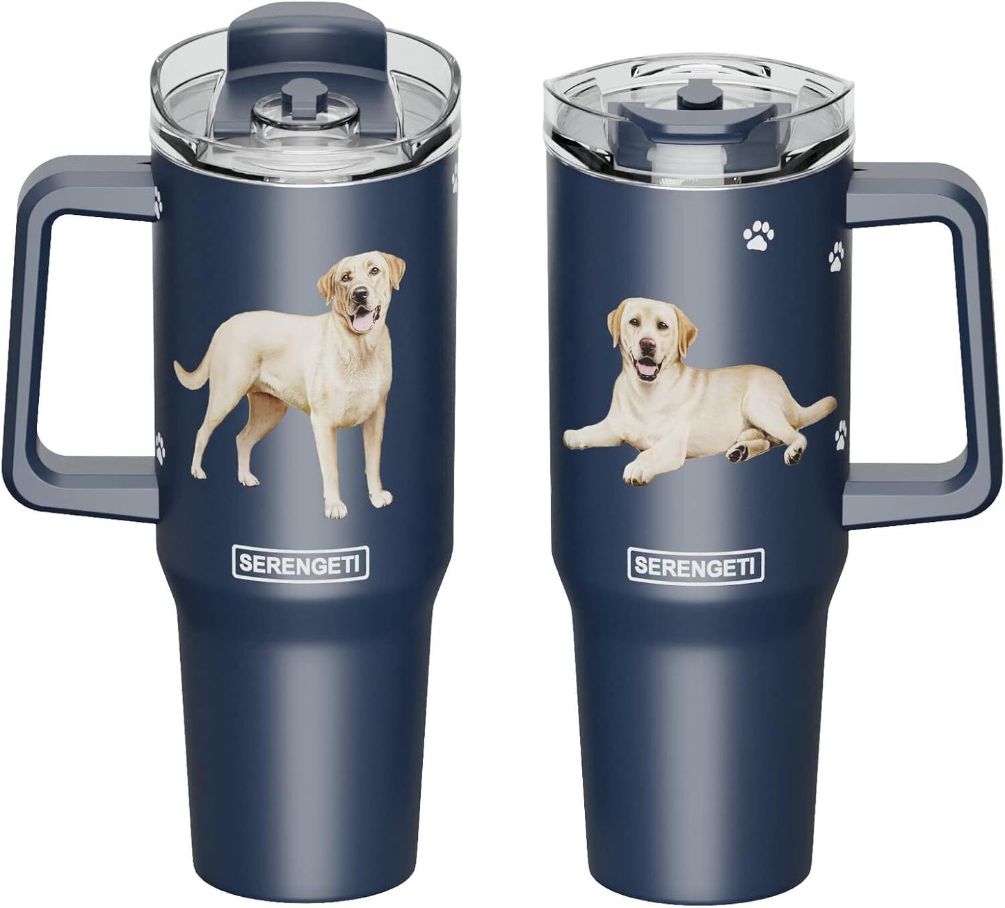 Serengeti 40 Oz Yellow Lab Dog Stainless Steel Tumbler with Handle, Straw & Lid
