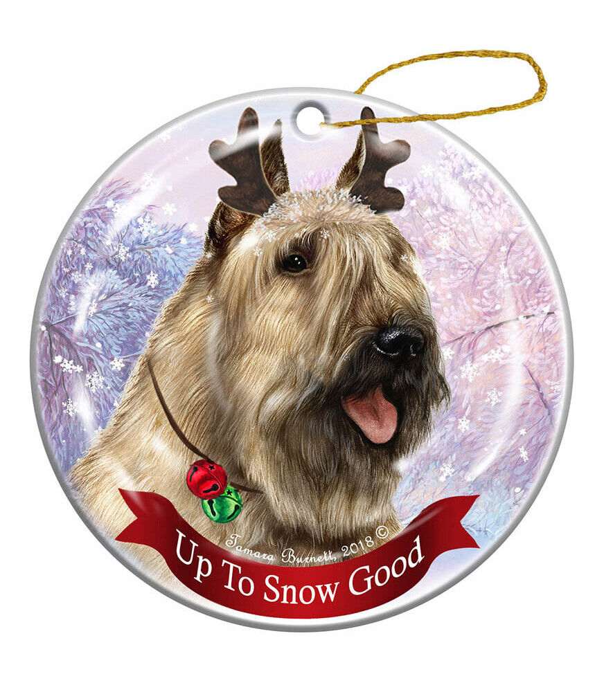 Holiday Pet Gifts Fawn Bouvier Reindeer Dog Porcelain Christmas Ornament