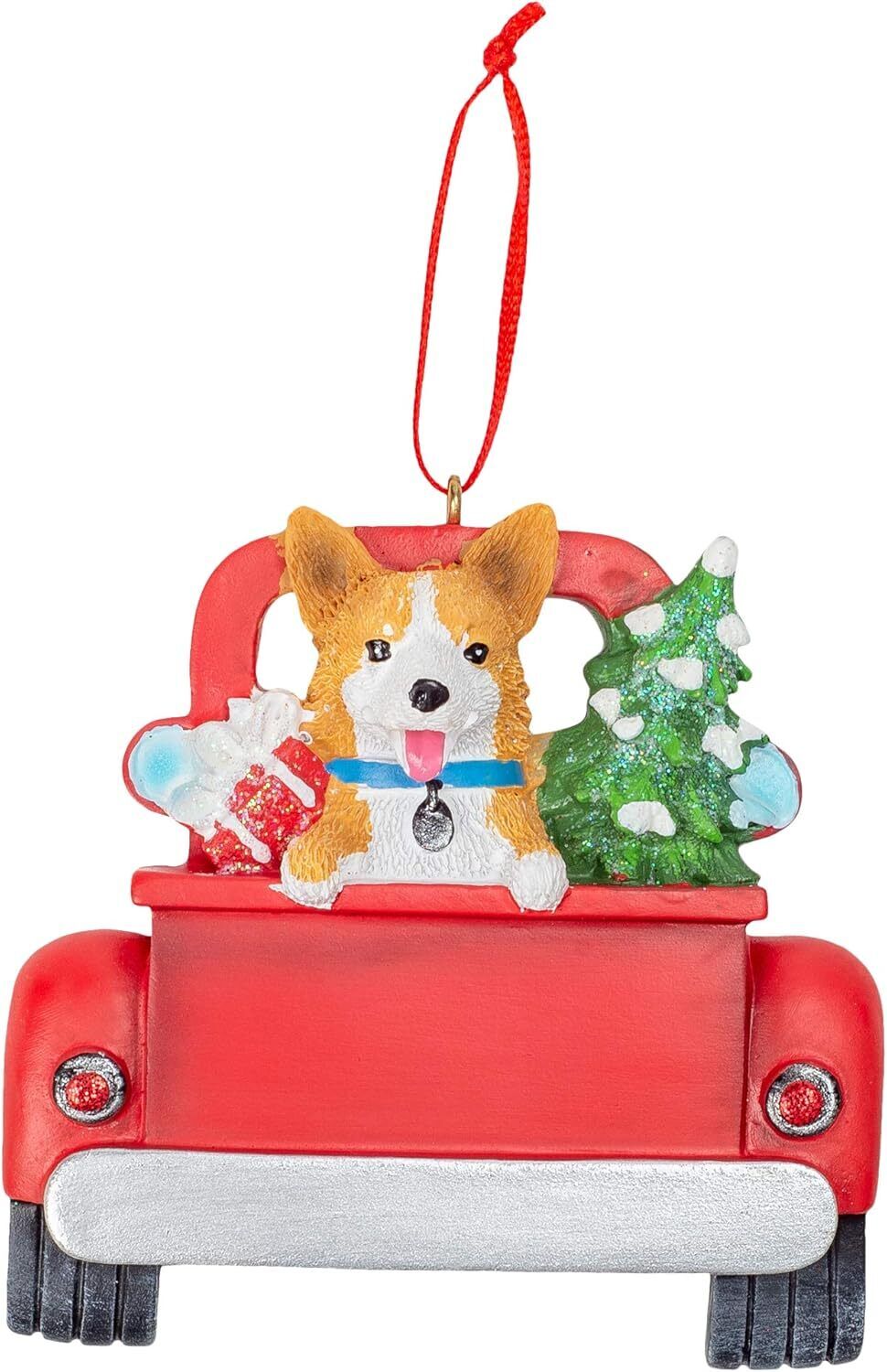 Kurt Adler Welsh Corgi Dog in Back of Truck Hanging Ornament 5 in. High,