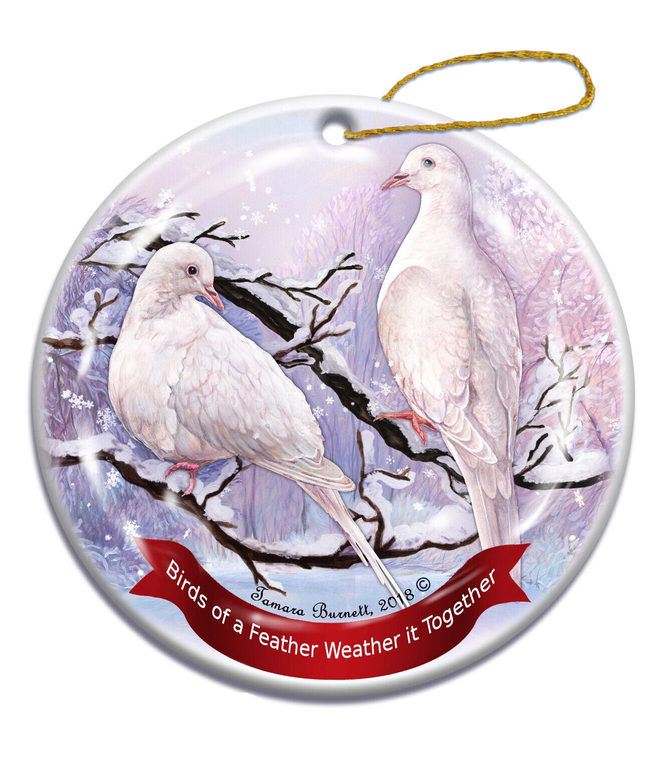 Holiday Pet Gifts White Doves Bird Porcelain Christmas Ornament