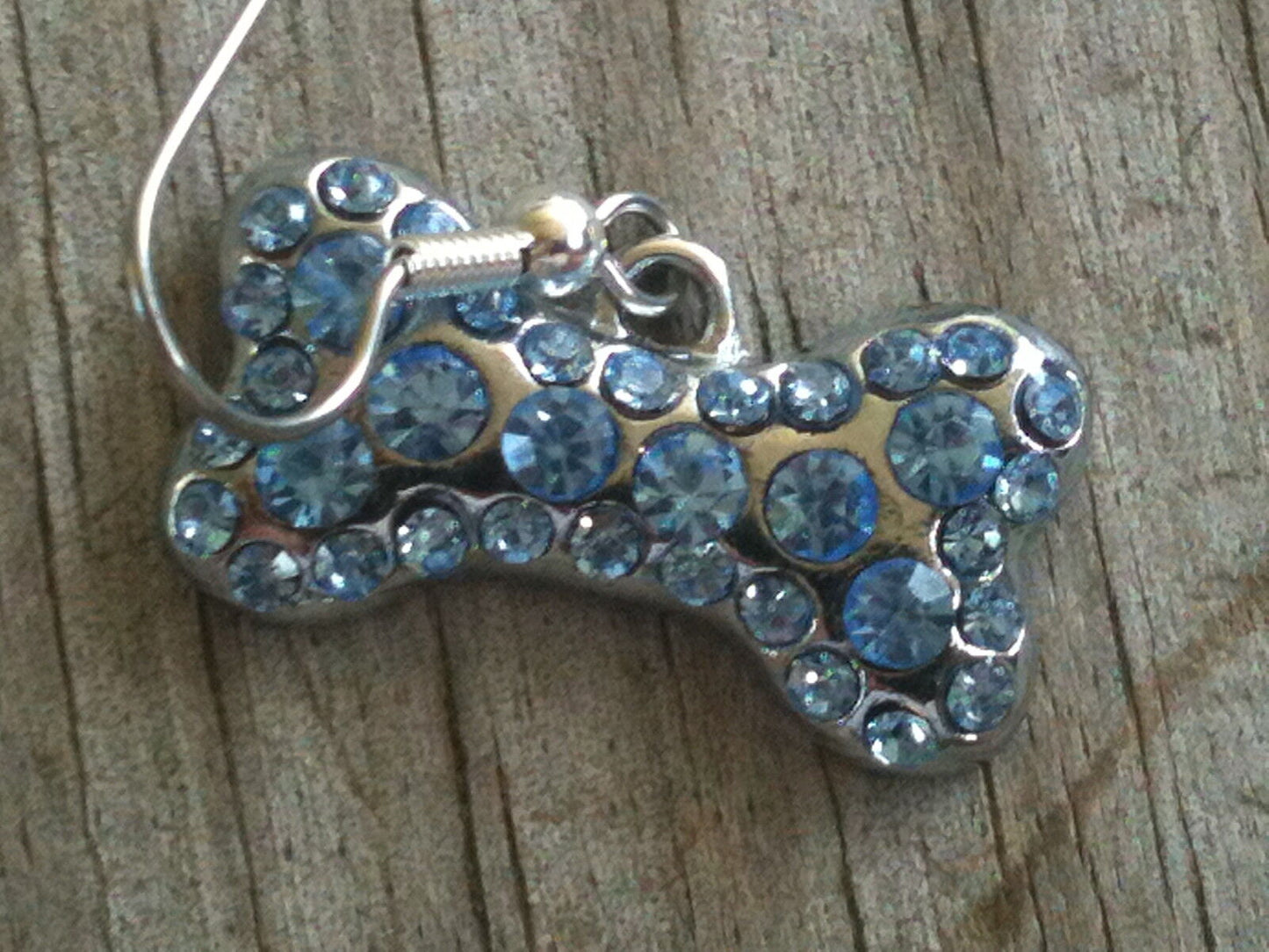 Light Blue Sparkling Crystal Bone Dog Earrings