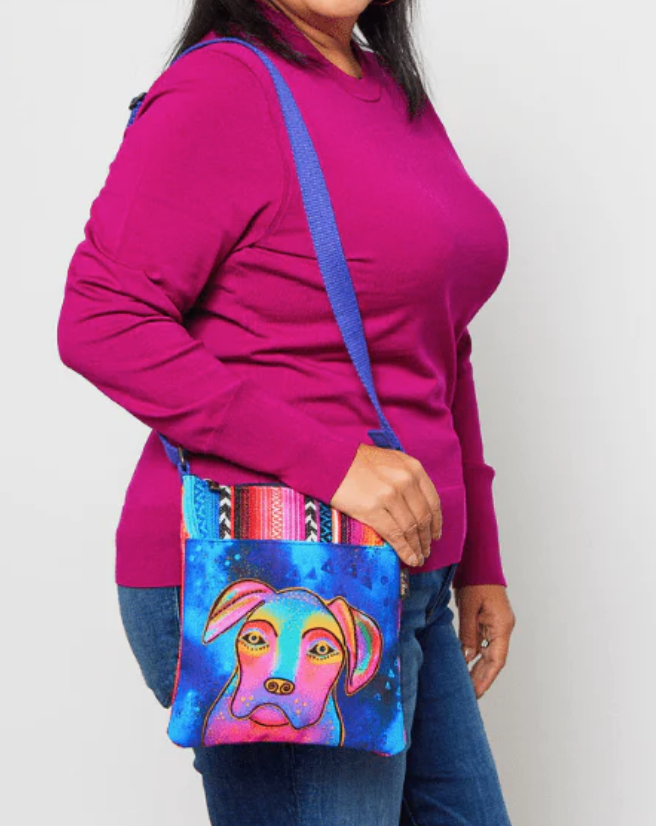 Laurel Burch Woof Dog Small Crossbody Shoulder Bag, 8.5" x 10"