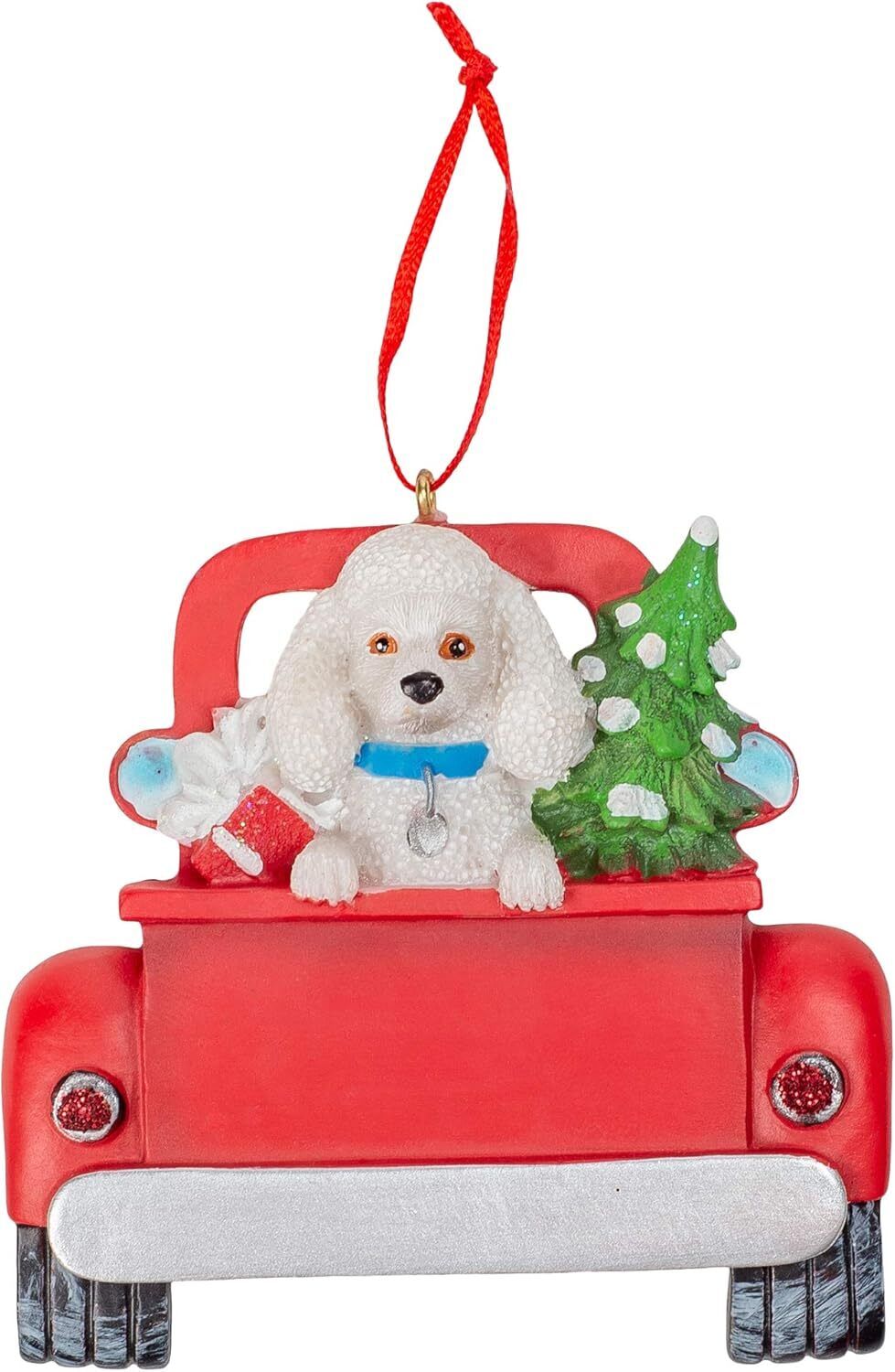 Kurt Adler White Poodle in Back of Truck Hanging Ornament 5 in. High,