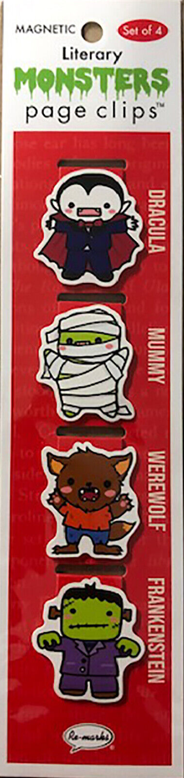 Dracula, Mummy, Werewolf Illustrated Magnetic Page Clips Set of 4 by Re-marks