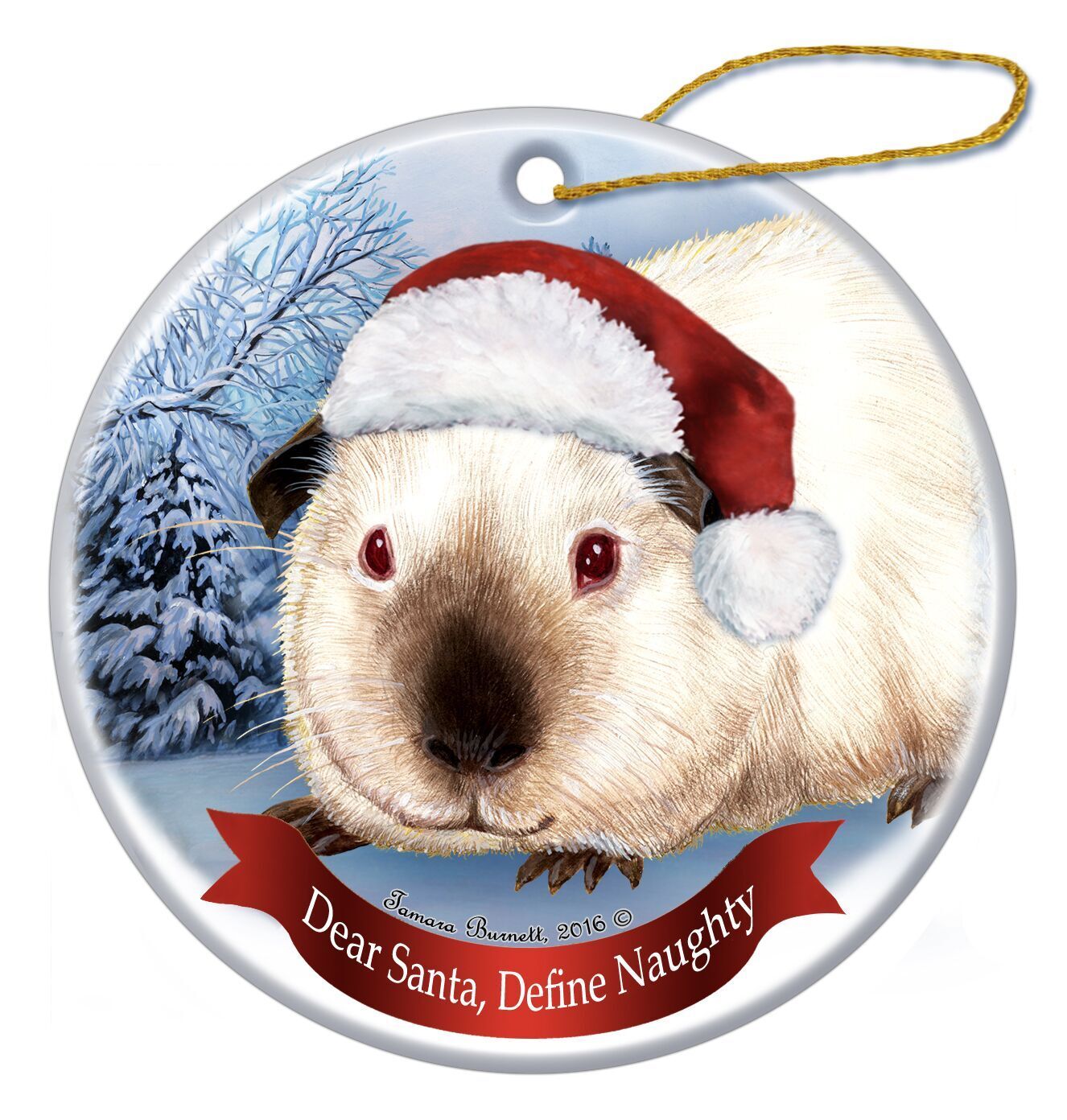 Holiday Pet Gifts Himalayan Guinea Pig Santa Hat Porcelain Christmas Ornament