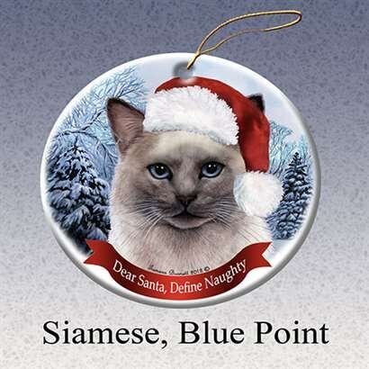 Holiday Gifts Siamese, Blue Point Santa Hat Cat Porcelain Christmas Ornament