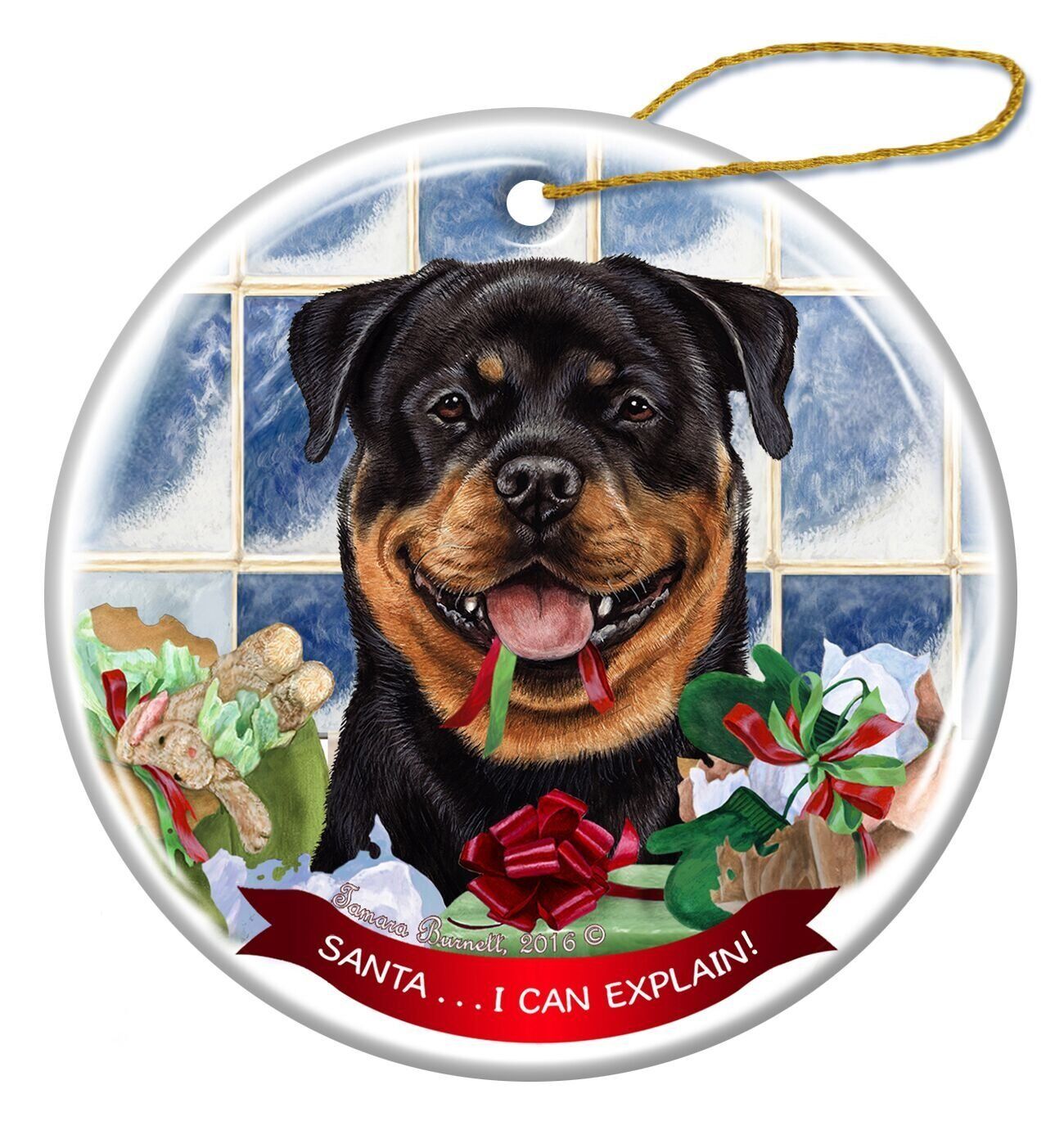 Rottweiler Dog Porcelain Hanging Ornament Pet Gift 'Santa.. I Can Explain!'