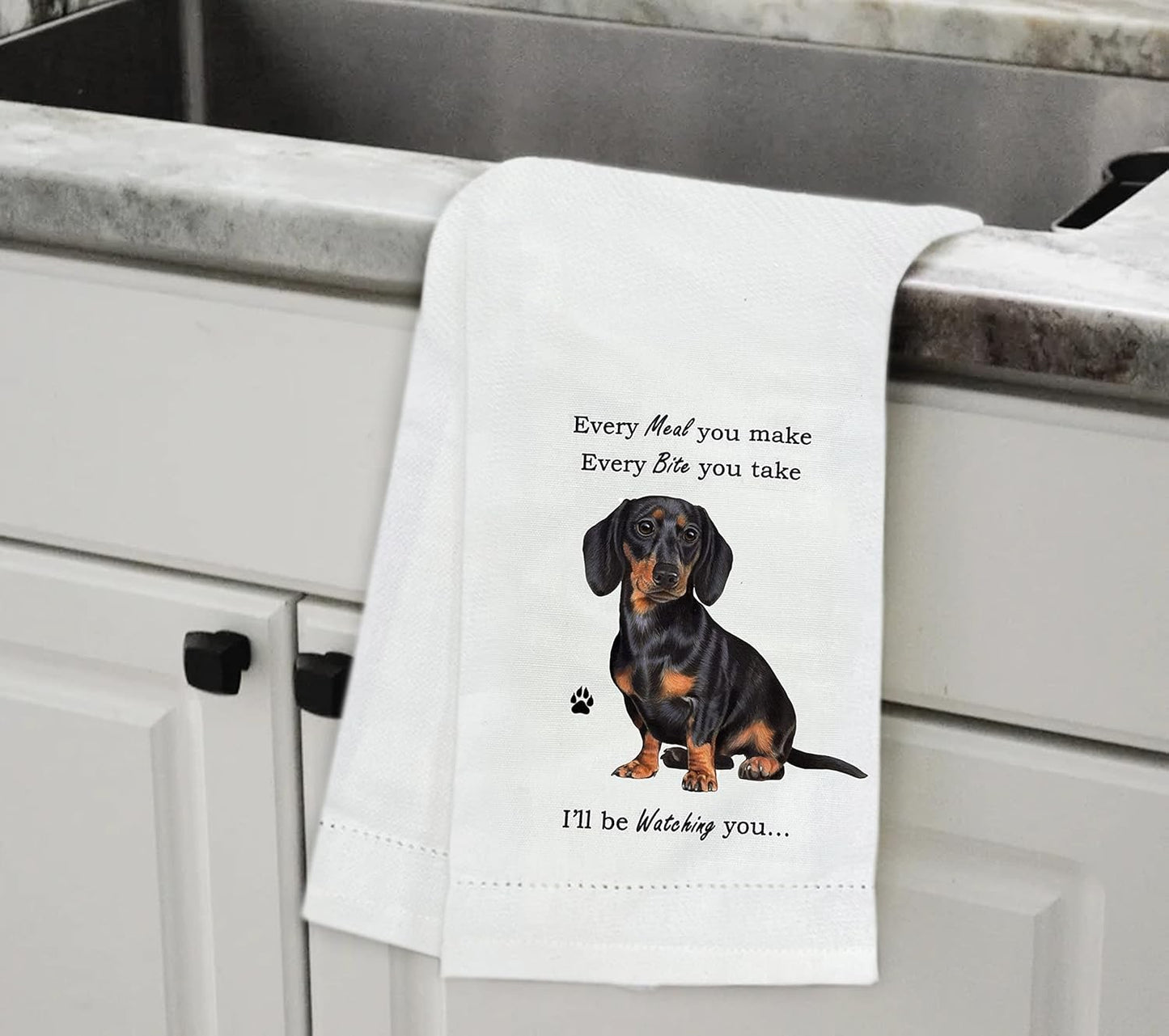 E&S Pets 711-14 Black Dachshund Dog Kitchen Towel, Off-white