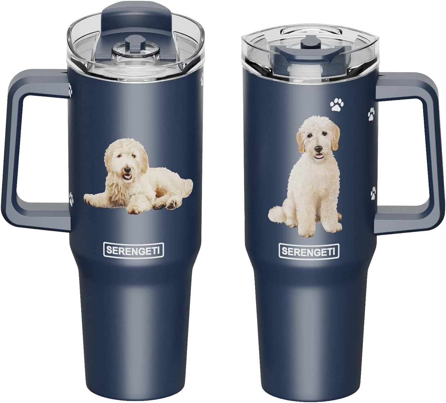 Serengeti 40 Oz Goldendoodle Dog Stainless Steel Tumbler w Handle, Straw & Lid