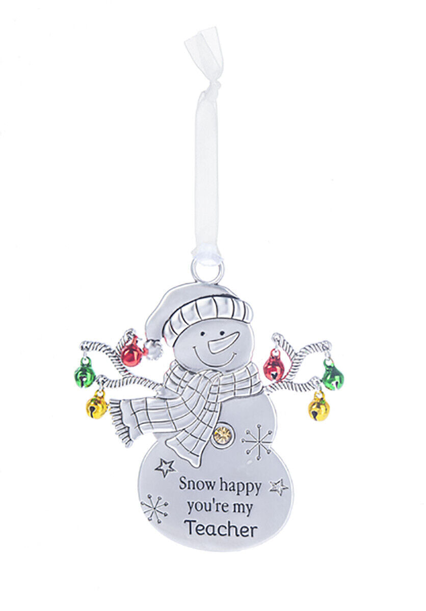 Ganz Snowman with Bells Ornament - Snow happy you're my Teacher