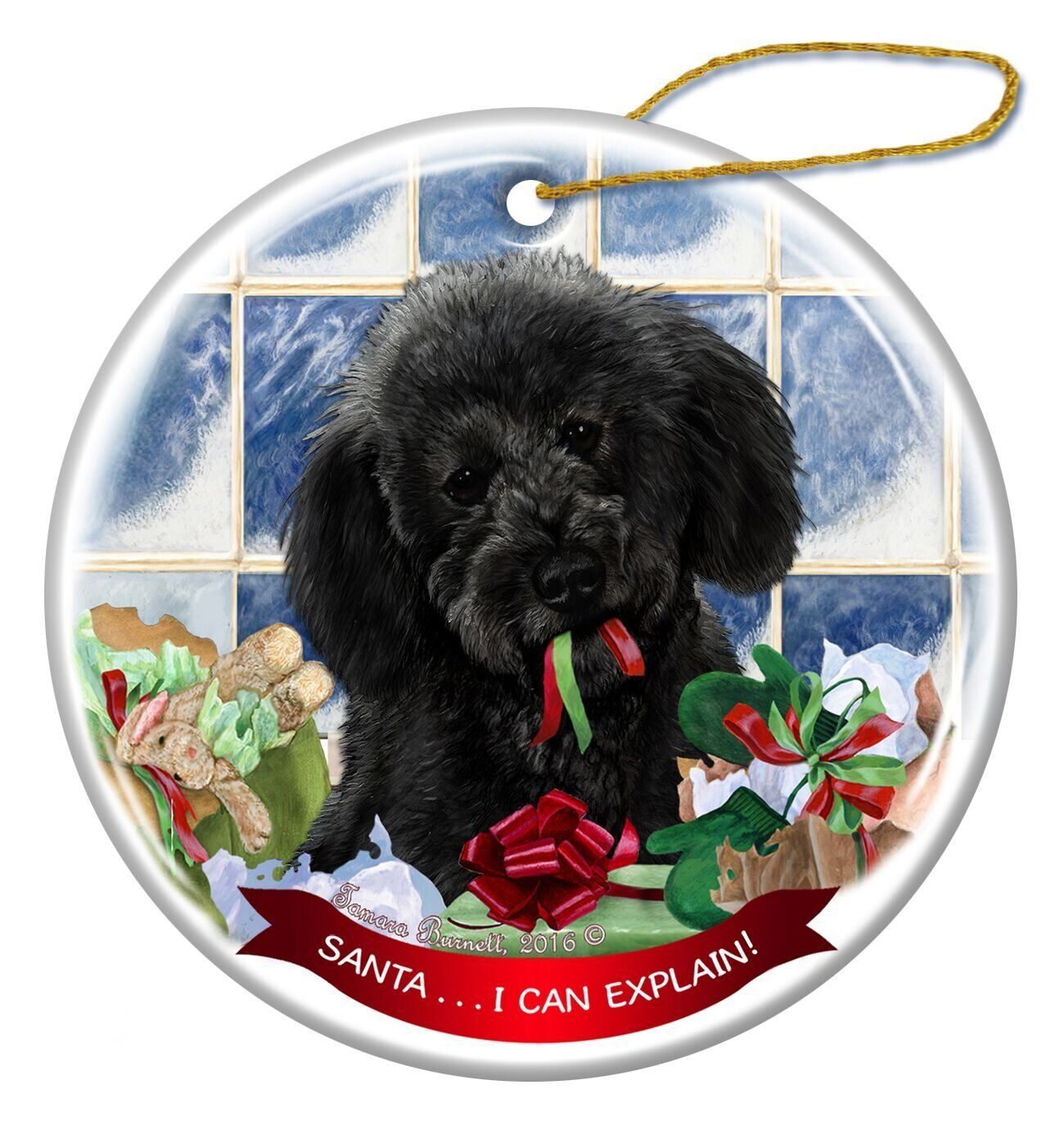 Black Labradoodle Dog Porcelain Ornament Pet Gift 'Santa.. I Can Explain!'