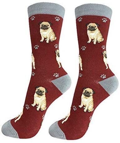 Happy Tails Tan Pug Dog Lover Colored Socks - One Size Fits Most