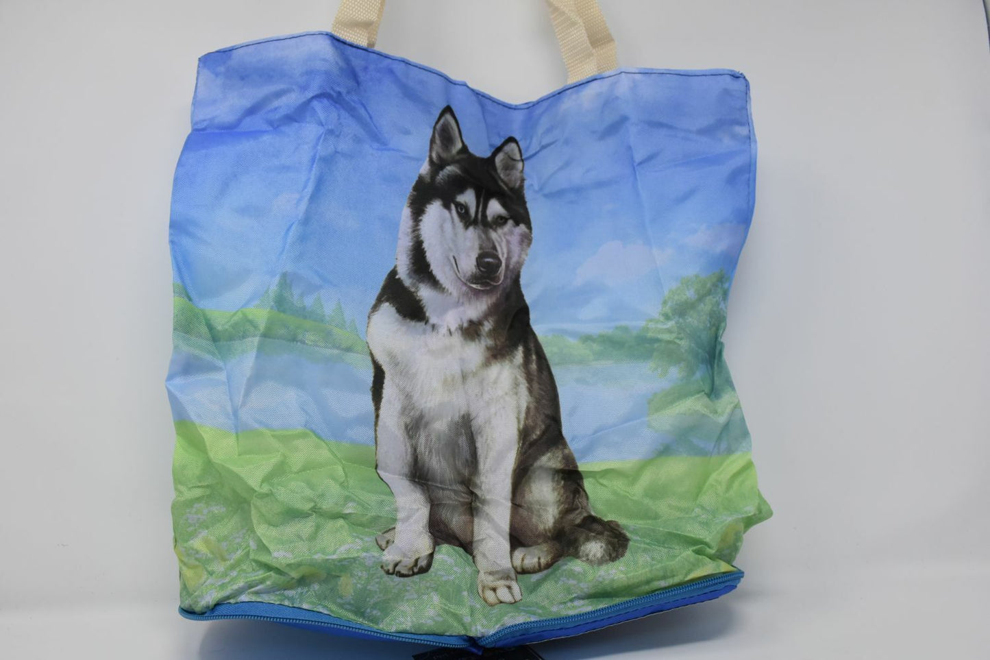 Siberian Husky Foldable Bag - Durable, Waterproof - Zippered Market Tote
