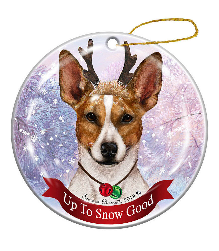 Holiday Pet Gifts Tan and White Rat Terrier Dog Porcelain Christmas Ornament
