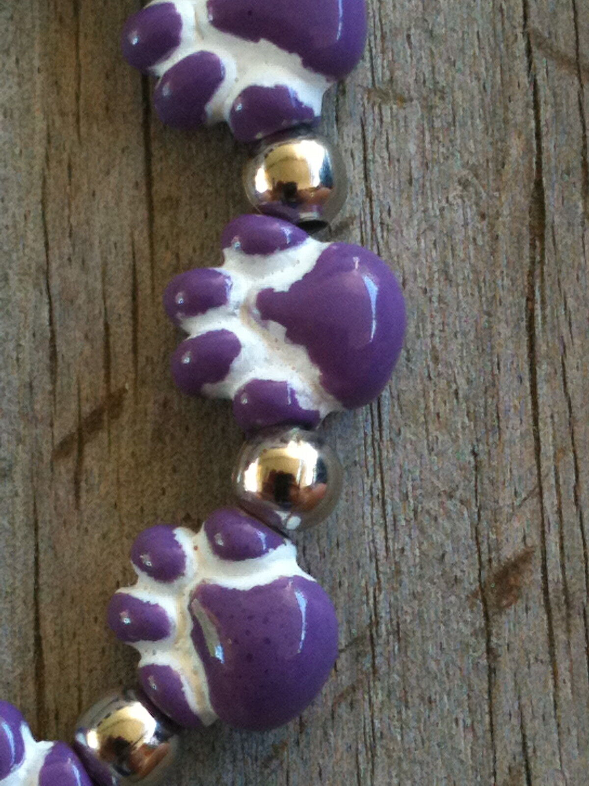 Hand-painted Ceramic Purple Paw Print 6" Stretchy Bracelet