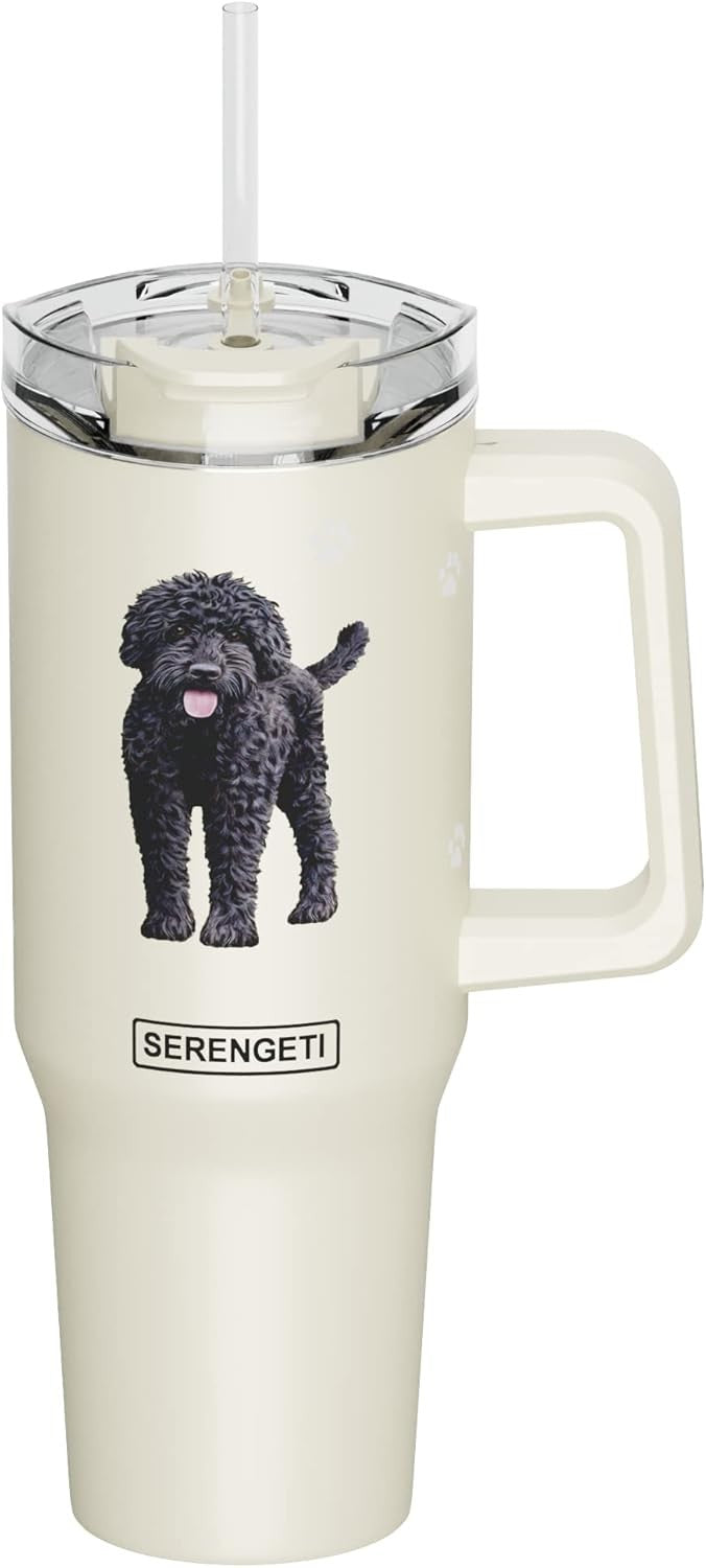 Serengeti 40 Oz Labradoodle Dog Stainless Steel Tumbler w Handle, Straw & Lid