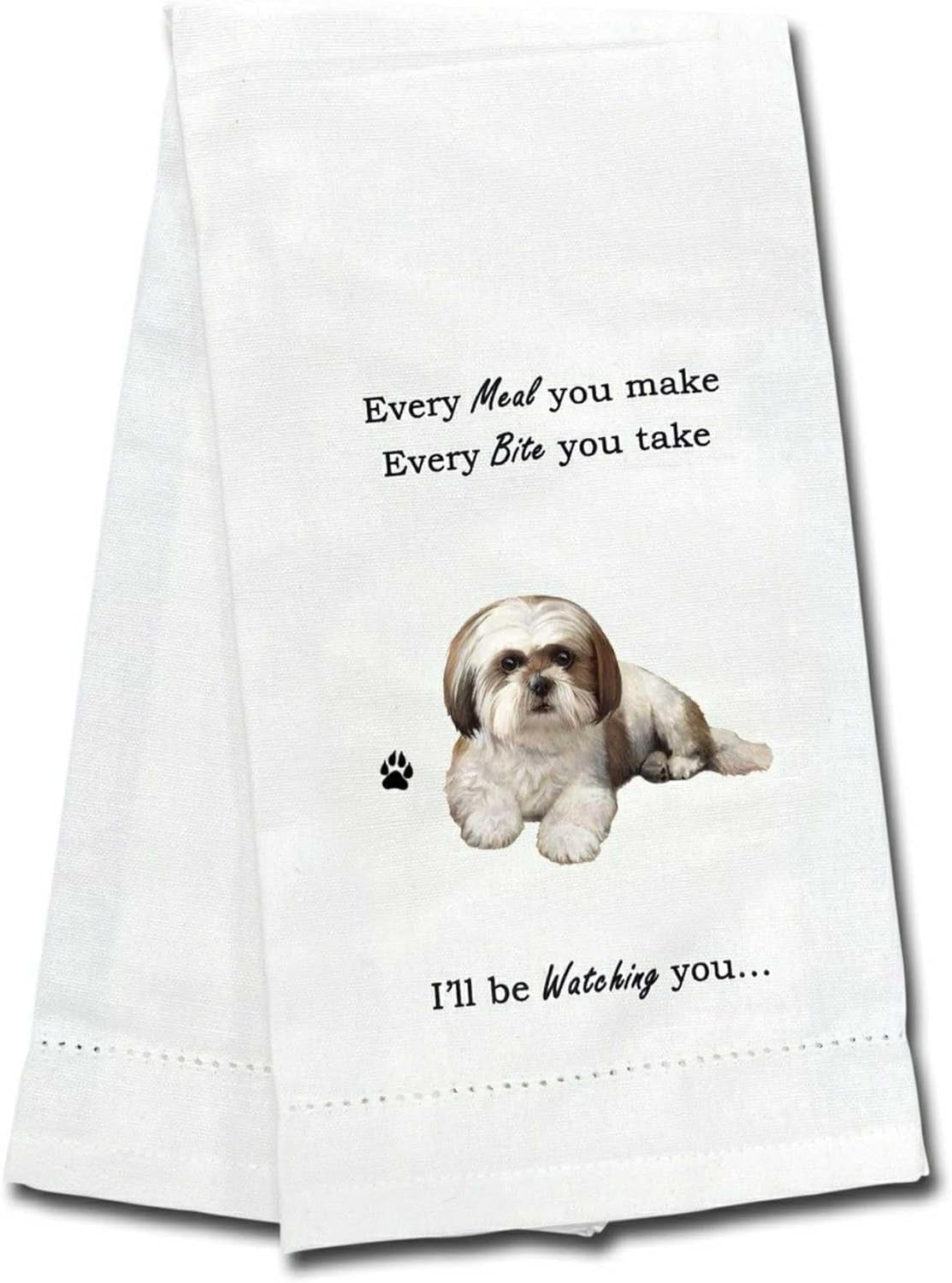 E&S Pets 711-87 Tan and White Shih Tzu Puppy Cut Dog Kitchen Towel, Off-white