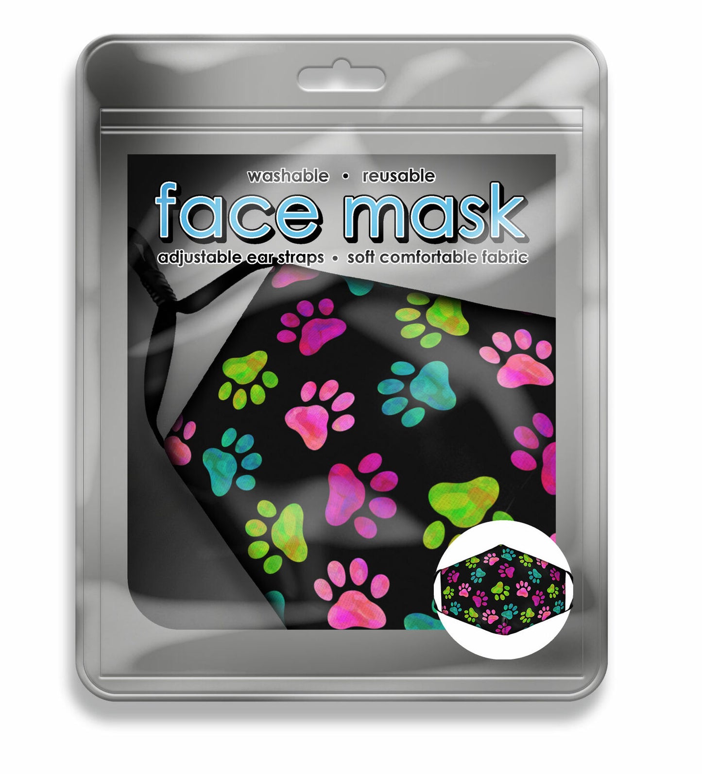 Spoontiques Fun Face Mask, Washable, Reusable, Adjustable Ear Straps -Pawprints