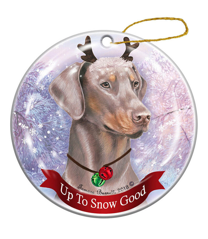 Holiday Pet Gifts Doberman Fawn Uncropped Dog Porcelain Christmas Ornament