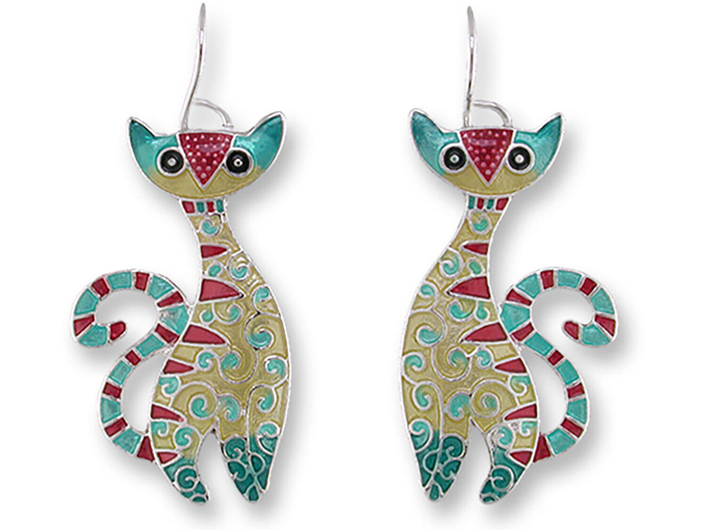 Zarah Cat Radiance Silver Plate Enamel Dangle Earrings by Julie Mammano