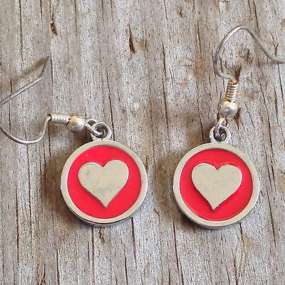 Red Heart Imitation Rhodium Plated Enameled Earrings