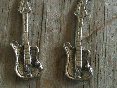 Electric Guitar 3D Silver Plated Lead Free Pewter Music Earrings