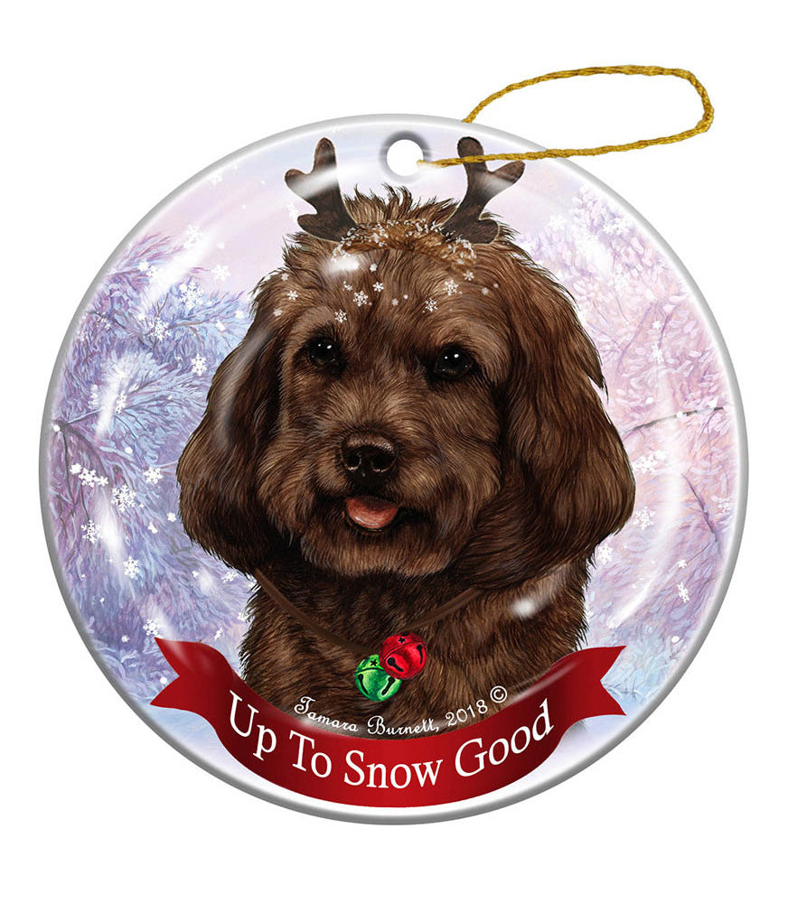 Holiday Pet Gifts Chocolate Cockapoo Dog Porcelain Christmas Ornament