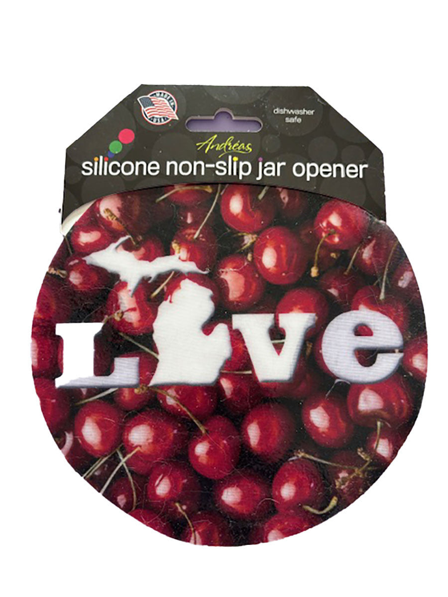 Andreas Round Silicone Mat Jar Opener, Michigan Love Cherries, 6.25 Inch