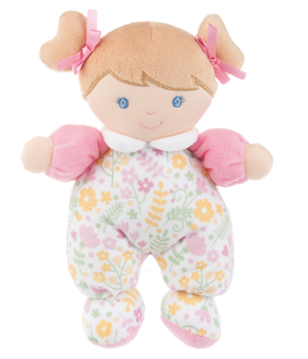 Baby Ganz Pink Stuffed Rosebud Baby Doll Plush Toy with Soft Rattle, 9"