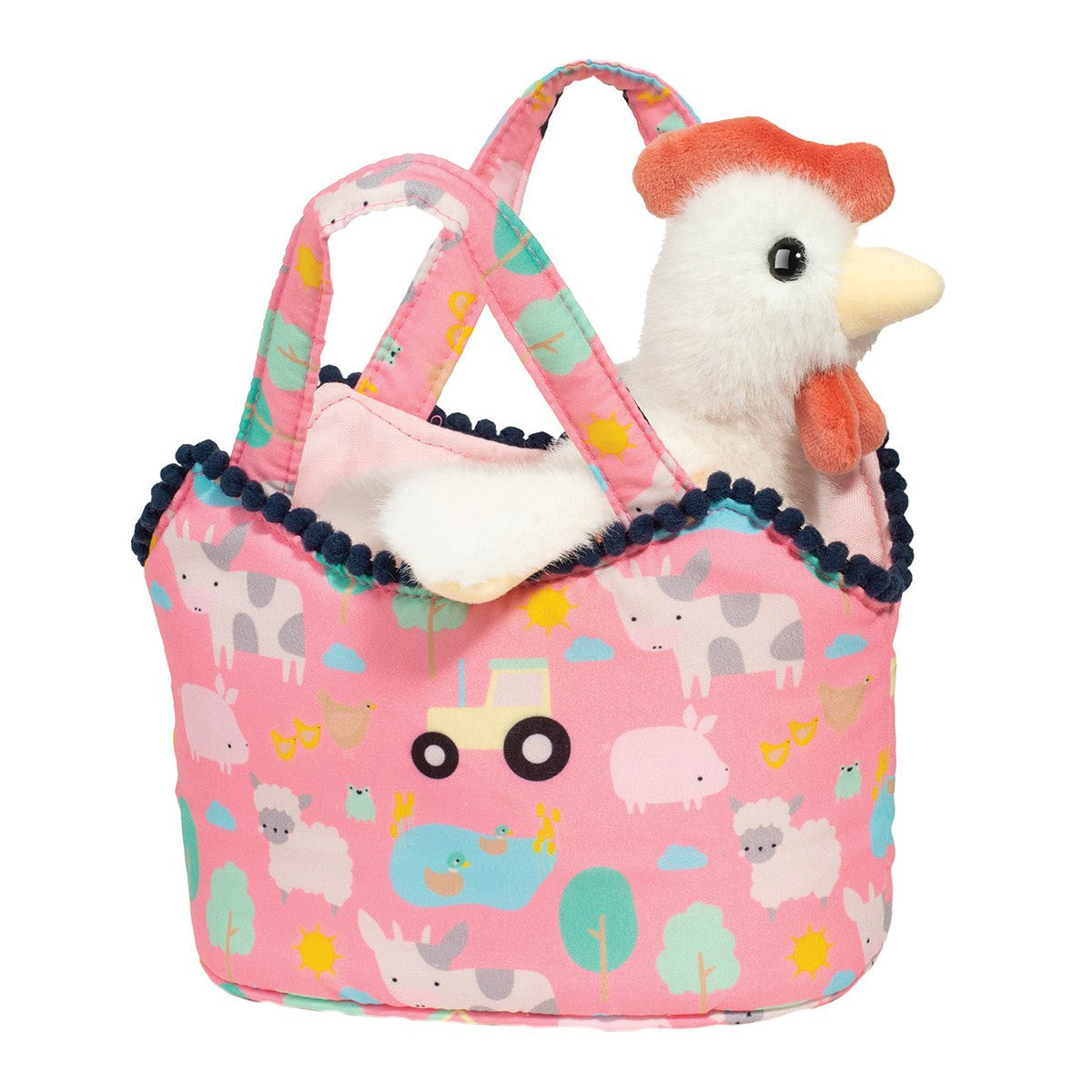Douglas Farm Friends Sassy Sak Tote with White Hen Plush Stuffed Animal Toy, 7"