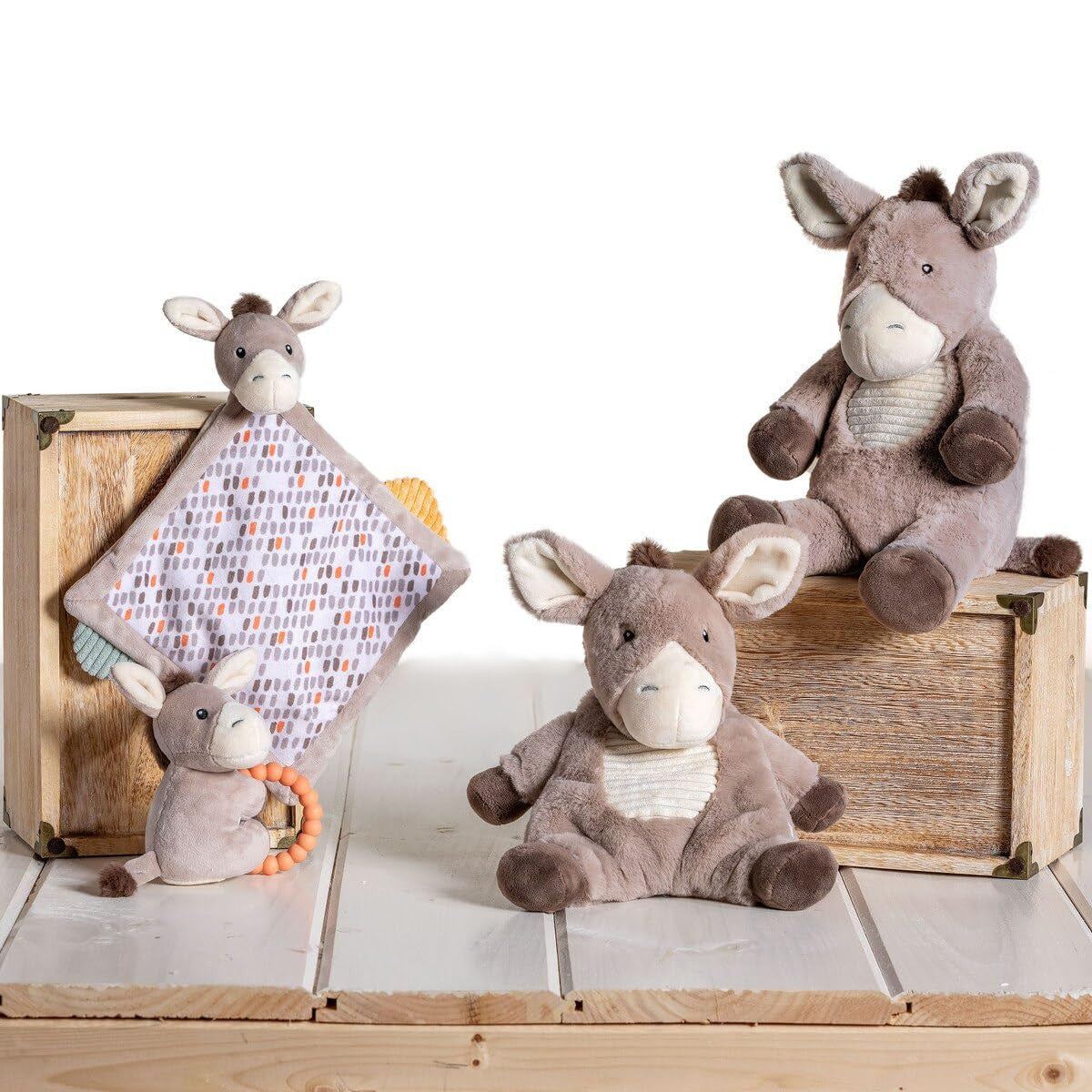 Mary Meyer Soft Baby Rattle with Soothing Teether Ring, 6", Dusty Donkey